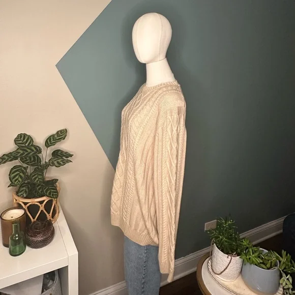 Tasso Elba Men Beige Cable Knit Sweater 100% Cotton Vintage-Inspired Pullover L - Picture 4 of 12
